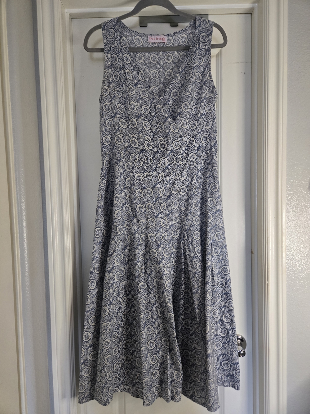 Eva Tralala Boho Pattern Maxi Dress, Blue And White, Size Medium